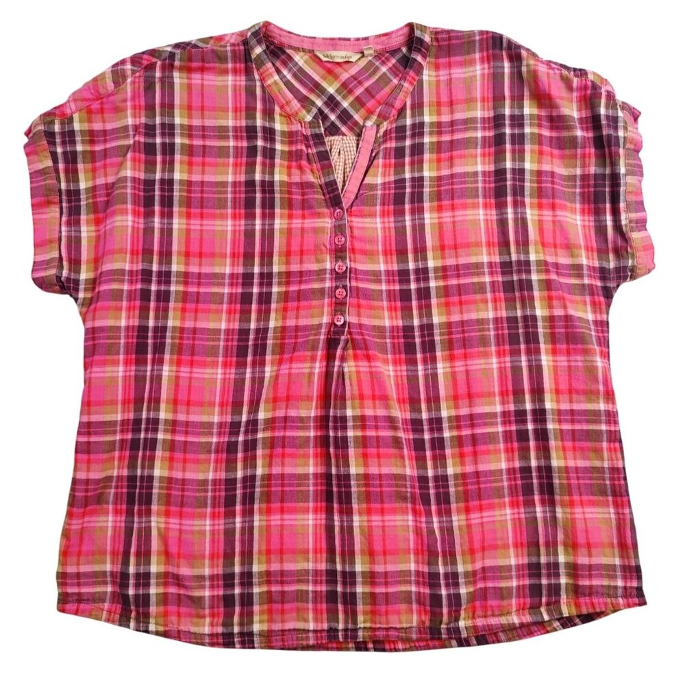 Soft Surrounding Women's Pink Plaid Short Sleeve Top Size 1X
